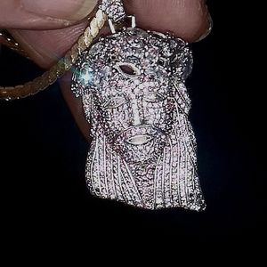 Diamond crusted and diamond placed silver Jesus piece